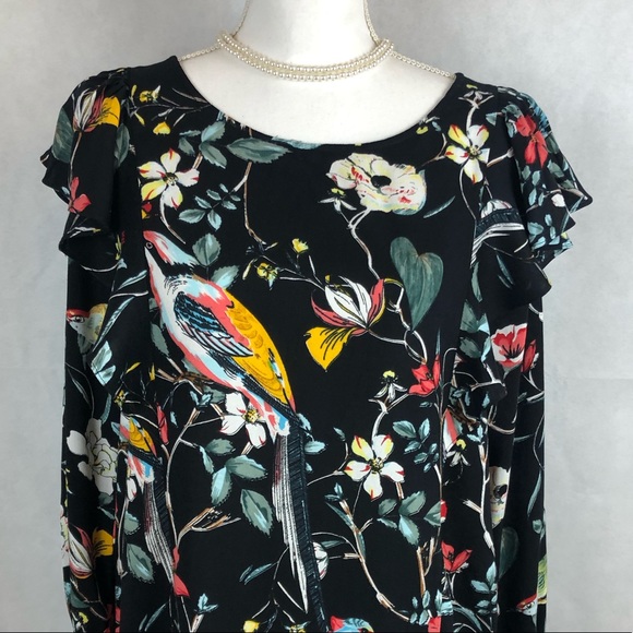 Vila Clothing Bird floral Ruffle Printed Top - Picture 3 of 8